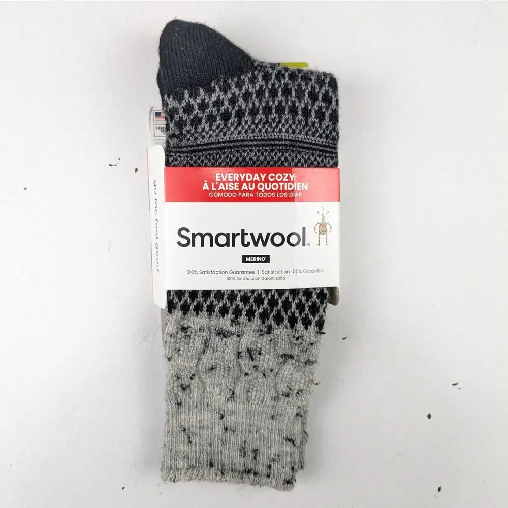 Smartwool Women's Medium 7-9.5 Everyday Popcorn Cable Crew Socks Black Gray